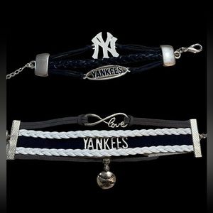 New York Yankees Ashley Bridget Blue & White Leather & Metal‎ Bracelets Set of 2